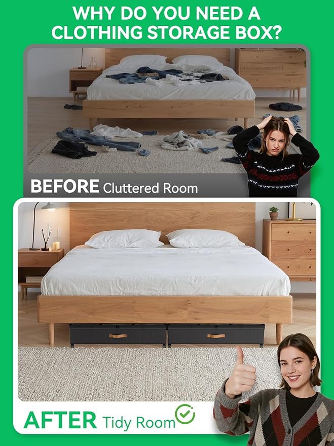 2Pack Under Bed Storage with Wheels, Scalable Under Bed Shoe Storage Containers, Clothes Organizer & Bedroom Furniture Organizers (Basic Style)