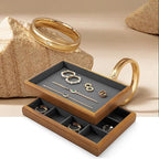 Oirlv Solid Wood 12 Grid Jewelry Organizer Tray Jewelry Drawer Organizer for Rings Earrings Storage Display(Grey)