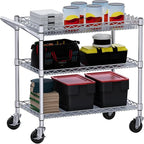 WDT 990Lbs Capacity Heavy Duty Rolling Utility Cart, NSF Rolling Carts with Wheels,Commercial Grade Metal Cart with Handle Bar & Shelf Liner,Trolley Serving Cart for Kitchen,Restaurant,Silver