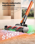 Cordless Vacuum Cleaner, 600W/50KPa/65Min Runtime Stick Vacuum with 3.3Ft Hose, Wall Mount Charging, Auto Mode, Touchscreen, Self-Standing Vacuum Cleaner for Home/Pet Hair/Carpet/Car, Fragrance
