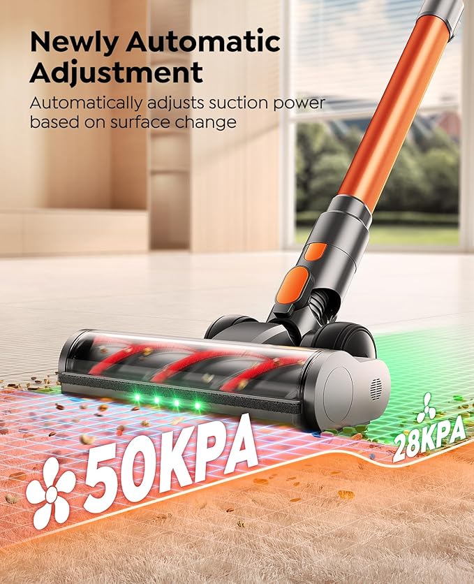 Cordless Vacuum Cleaner, 600W/50KPa/65Min Runtime Stick Vacuum with 3.3Ft Hose, Wall Mount Charging, Auto Mode, Touchscreen, Self-Standing Vacuum Cleaner for Home/Pet Hair/Carpet/Car, Fragrance