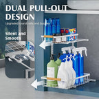 2 Pack Under Sink Organizers and Storage, Height Adjustable Cabinet Organizer Pull Out Drawer, 2 Tier Metal Under Kitchen Bathroom Sink Organizer, White, VF-JT01-WH