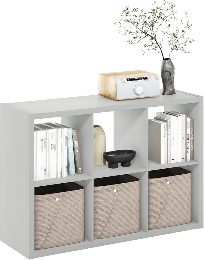 Furinno Cubicle Open Back Decorative Cube Storage Organizer, 6-Cube, Light Grey