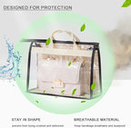 LASZOLA 10Pcs Clear Handbag Storage Organizer Dust Cover Bags, 5 Sizes Transparent Purse Protector Storage Bag with Zipper and Handle for closet shelf, Dustproof and Moistureproof, Black and Beige