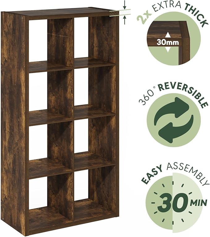 Furinno Cubicle Open Back Decorative Cube Storage Organizer, 8-Cube, Amber Pine