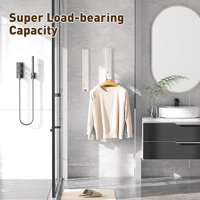 Clothes Drying Rack, Laundry Room Wall Mounted Retractable Clothes Hanger Drying Rack, Laundry Clothing Drying Rack Folding Indoor or Outdoor, Easy Installation Aluminium Dryer, 1pcs(White)