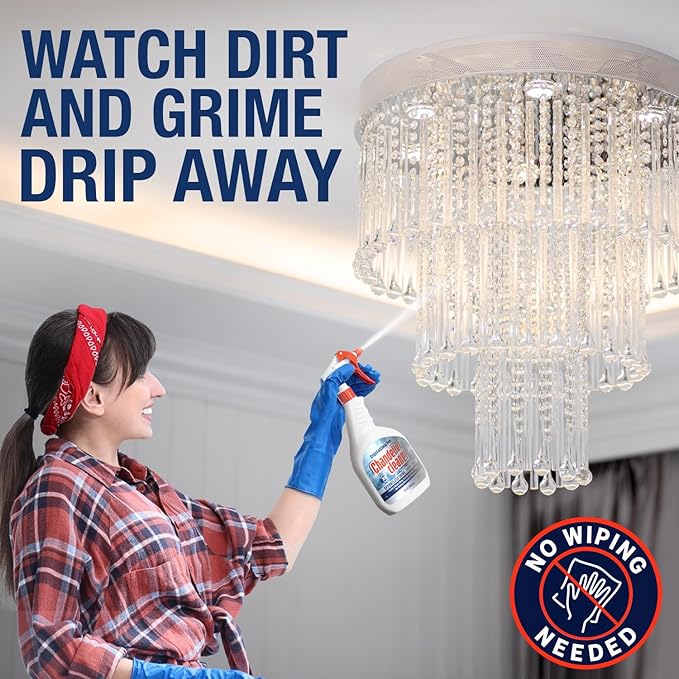 Chandelier Cleaner Drip Dry Spray - No Wipe Formula for Effortless, Streak-Free Shine on Crystal, Glass & Brass - Sprays up to 25 feet! Biodegradable, Non-Toxic & Time-Saving, 32 oz - Made in USA
