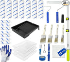 32PCS Paint Roller Kit with Extension Pole - 2 to 4 FT Pole, 4 inch 9 inch Paint Rollers, Paint Brushes for Walls, Painters Tape & Drop Cloth, Microfiber Roller Covers for Professional Painting