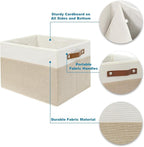 4 Pack Fabric Storage Baskets for Shelves, Closet Storage Bins for Shelves, Fabric Baskets for Organizing with Handles for Home and Office (White with Beige,15"L*10.2"W*9"H)