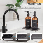 Kitchen Soap Dispenser Set with Instant Dry Tray & Sponge Holder,16 Oz Hand and Dish Soap Amber Glass Dispenser Set,Stainless Steel Pump,Waterproof Labels,Luxury Soap Bottle for Bathroom