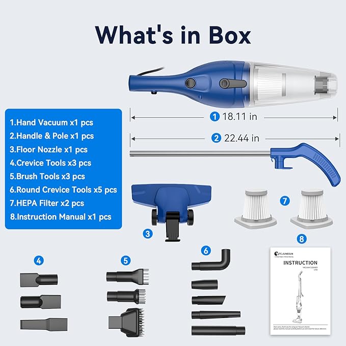 Corded Vacuum Cleaner, 12-in-1 Vacuum Cleaners for Home 15Kpa Power Suction Lightweight Stick Vacuum with Washable HEPA Filter Converts to a Handheld Vacuum for Home, Pet Hair, Carpet, Hard Floors