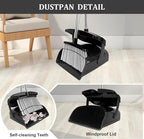 Broom and Dustpan Set, 51" Long Handle Broom with Dustpan Combo Set, Windproof Standing Dust pan with Self-Cleaning Teeth, Household Set Sweep Kitchen Office Lobby Pet Room