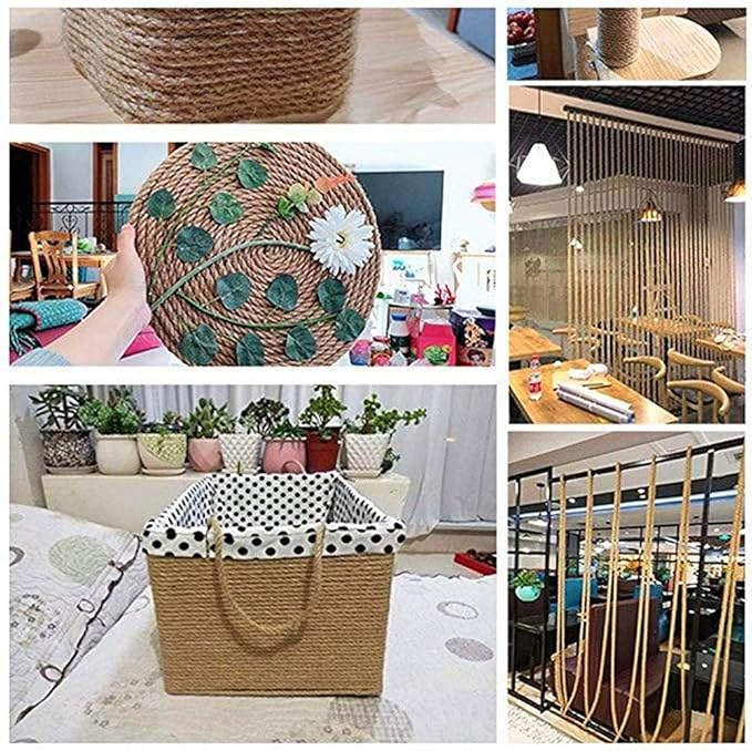 Natural Jute Rope Hemp Rope (6 mm x 165 ft) Strong Jute Twine for DIY Crafts, Cat Scratch Post, Gardening, Decorating