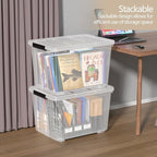 Zopnny 4-Pack Storage Box, 70 Quart Storage Container with Lids and Secure Latching Buckles, Plastic Wheeled Storage Bin Stackable and Nestable, Ideal for Home and Industrial Storage