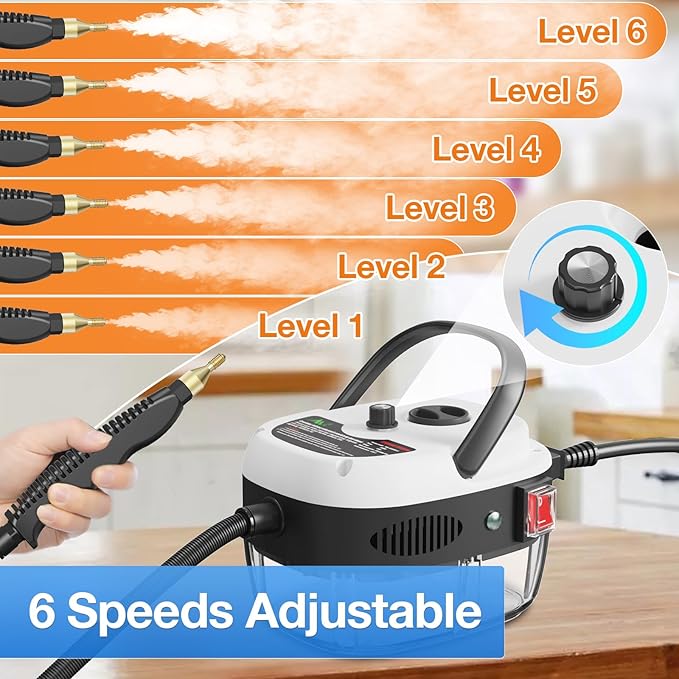 Handheld Steam Cleaner, 2500W Hand-Held High Pressure Portable Cleaning Machine with 3 Brush, High Temperature Steamer for Home Use, Kitchen, Furniture, Bathroom, Car (White)