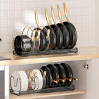 MUDEELA 2 Pack Pots and Pans Organizer Rack for under Cabinet, Expandable Pot Lid Kitchen Cabinet Organizer Holder with 10 Adjustable Compartment Cutting Board Organizer for Pan Lid, Bakeware Sheet