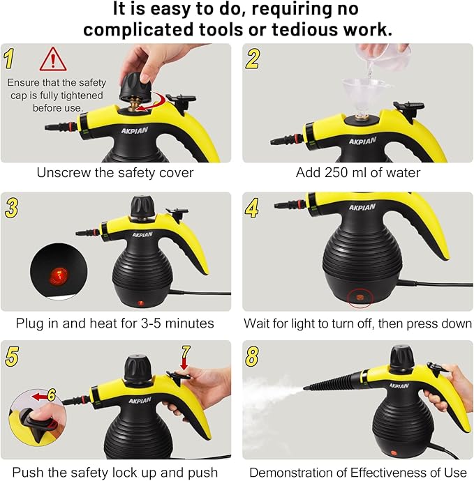 Handheld Steam Cleaner, Steamer for Cleaning, Multipurpose Portable Steam Cleaners for Home Use with Safety Lock and 10 Accessory Kit to Remove Grime, Grease, and More, Save Time and Effort