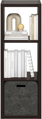 Furinno Cubicle Open Back Decorative Cube Storage Organizer, 3-Cube, Black Dark Oak