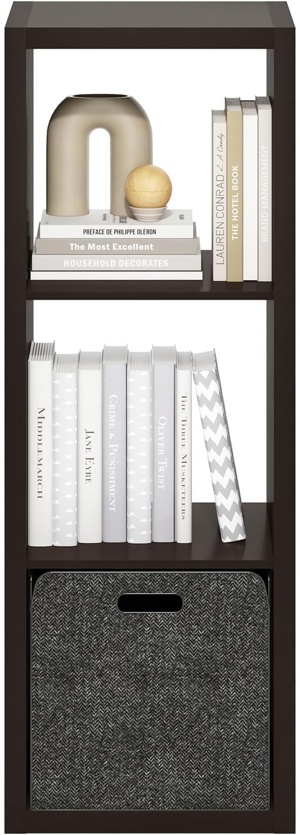 Furinno Cubicle Open Back Decorative Cube Storage Organizer, 3-Cube, Black Dark Oak