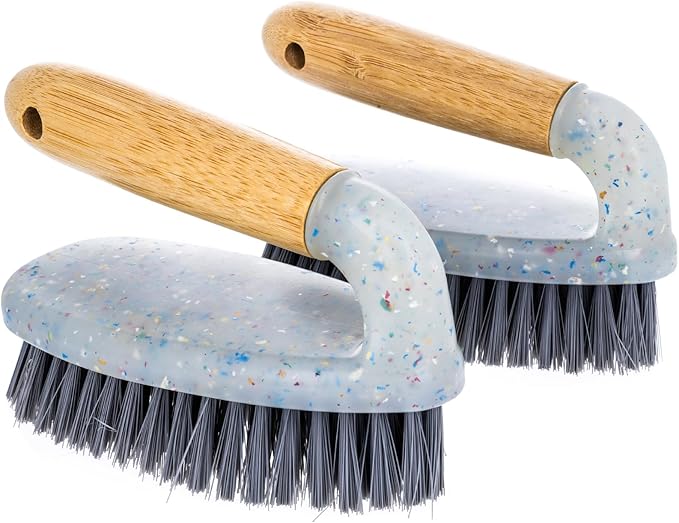 Beille 2pk Scrub Brush with Bamboo Handle and Heavy Duty Bristles Household Essentials