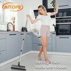 Floor Scrub Brush with Long Handle, Adjustable Stainless Steel Handle, Stiff Bristles & Rubber Squeegee Scraper, Heavy Duty Scrubber, Ideal for Cleaning Floor, Concrete, Deck, Hardwood, Patio, Tile