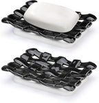 Shinowa Self Draining Soap Dish, Dual Layer Soap Container, Woven Ceramic Soap Tray + Diatomaceous Earth Base, Dish Soap Holder for Kitchen, Bathroom, Shower, Quickly Drain Water, Easy to Clean