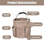 Qivine 17L Cleaning Caddy with Handle, Cleaning Supply Caddy, Foldable Tool Bag Cleaning Products Organizer, Portable Cleaning Bucket Caddy for Cleaning Supplies (Khaki)