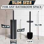 2 PCS Black Toilet Brush and Holder Set - Scratch Resistant Black Toilet Bowl Brush and Holder with Soft Bristles Replaceable Head, Protection from Splashes, and Compact Design - for Cleaning