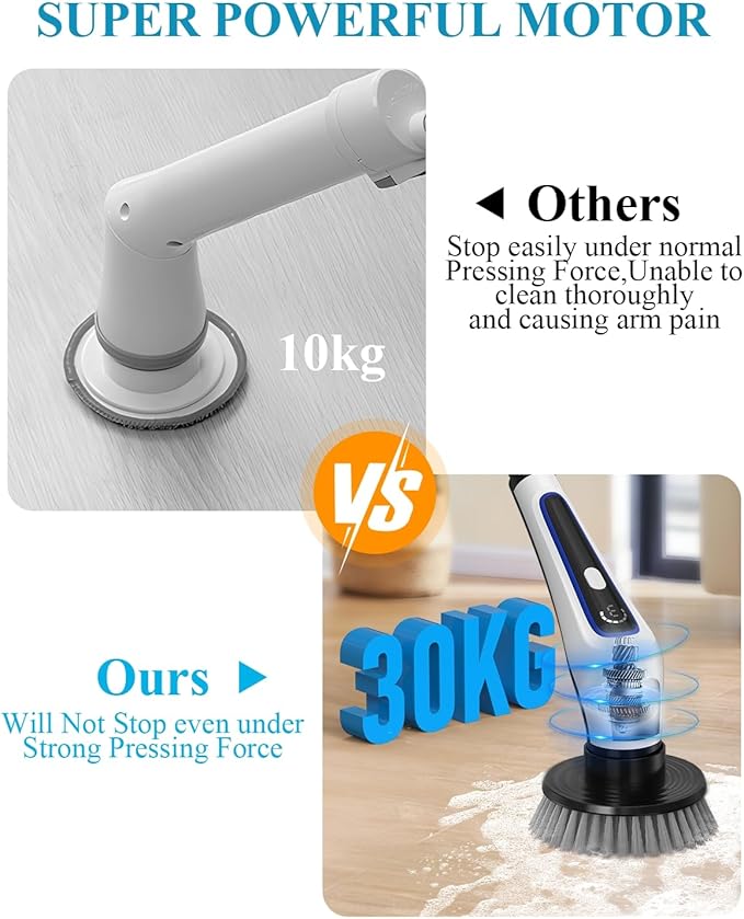 Electric Spin Scrubber, Rocfinity Cordless Cleaning Brush with 9 Brush Heads, 3 Adjustable Speeds and Extension Handle for Bathtub, Kitchen, Window,Full-Body IPX7 Waterproof Bathroom Cleaner Brush