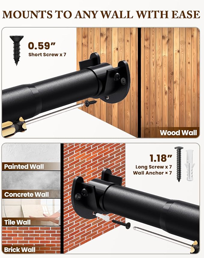 Closet Rod 17-28 IN, Heavy Duty Closet Rods for Hanging Clothes, Adjustable Closet Rods for Wardrobes Storage Laundry RV Bathroom, Easy Install, Black