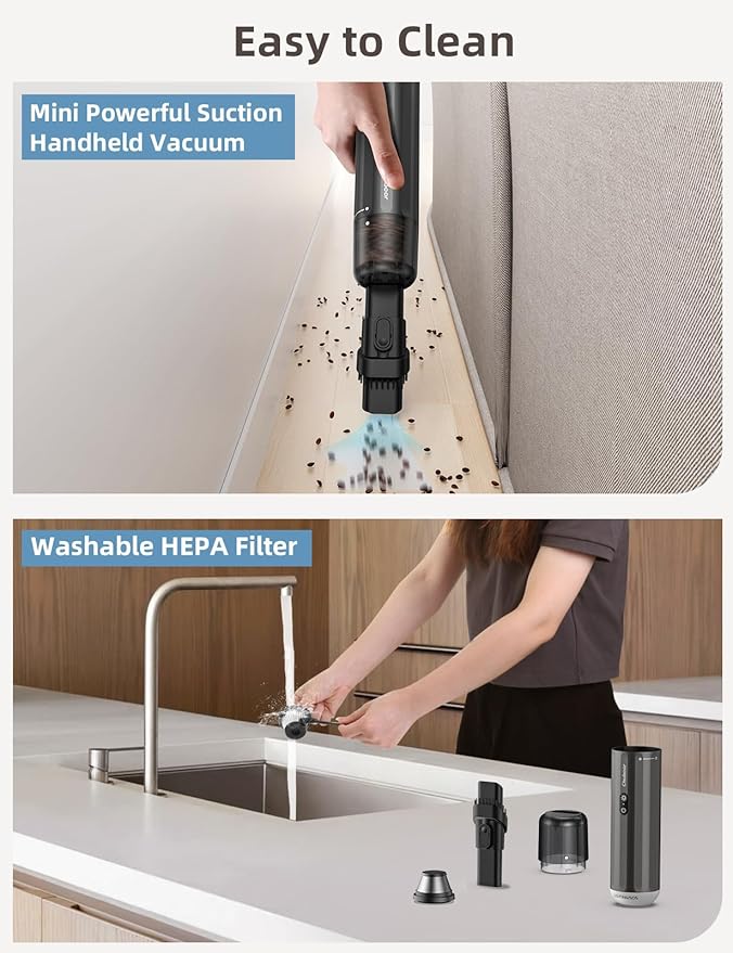 Chuboor Handheld Car Vacuum Cleaner, 14,000Pa Cordless Vacuum Cordless Rechargeable, 120 WPowerful Mini Hand Vacuum with Multifunctional Nozzle for Car, Home, Office, Pet Hair (Brown)