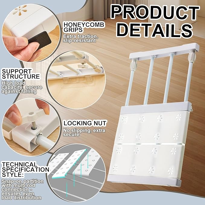 Gerrii 2 Pcs Closet Tension Shelf Rod Expandable Shelf Locker Organizer Adjustable Storage Rack Scalable Layered Divider Separator for Cabinet Wardrobe Kitchen Bathroom (28.74''-49.21'')