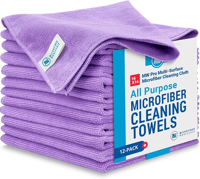 MW Pro Microfiber Cleaning Cloth | Purple | 12 Pack | 16” x 16” | All Purpose Microfiber Towels - Clean, Dust, Polish, Scrub, Absorbent