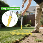 Garden Rakes for Lawns Heavy Duty, 6 FT Bow Rake for Leaves, 17-Tines Metal Rake with Stainless Steel Handle for Yard Leveling, Landscape, Loosening Soil, Yellow