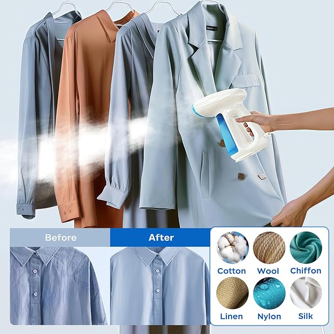 Bear Steamer for Clothes, 1300W Powerful Fast-Heating Handheld Garment and Clothes Steamer with Large 230ml Tank, Auto-Off Safety, Includes Brush, Perfect for Home and Travel Wrinkle Removal