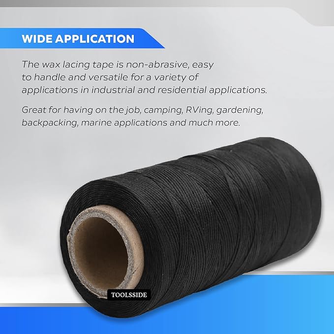 TOOLSSIDE 9-Ply Black 2mm Waxed Twine 1500 Feet/500 Yard Wax Lacing Cord Nylon (210D Polyester) - 160 LBS Tensile Strength Black Twine String for Crafts, 1-Roll