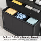 STIKELY Laundry Hamper Laundry Basket with 3 Section Pull-Out Rolling Bags & 2-Tier Storage Shelf, Laundry Sorter for Organization and Storage with 2 Drawers for Laundry Room, Bathroom
