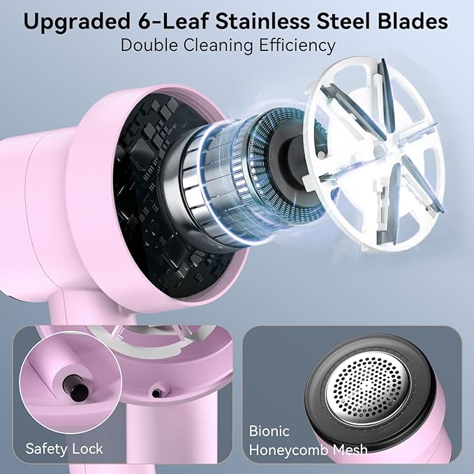 Fabric Shaver Lint Remover: Rechargeable Lint Shavers for Clothes with LED Display 3 Speeds and 6-Leaf Blades, Portable Electric Lint Shaver to Remove Fuzz Ball Pilling from Sweater Furniture