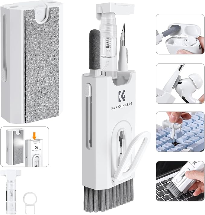 K&F CONCEPT 8-in-1 Electronic Cleaning Kit Keyboard Laptop Cleaner, Multifunctional Cleaning Tool for iPhone AirPo MacBook iPad iwatch,Camera PC Monitor Earbud Tablet,with 5ml Cleaners