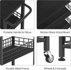 Slim Storage Cart 4 Tier Rolling Kitchen Cart Utility Serving Cart Laundry Room Narrow Cart with Handle Mobile Sheving Unit Organizer Wood Rolling Storage Cart for Bathroom Small Spaces, Modern Black