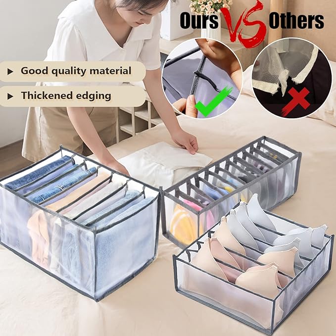 TIGARI Wardrobe Clothes Organizer for Drawers, Washable Clothes Organizer for Folded Clothes, Clothing Storage, Portable Closet Organizer for Thin Jeans, Trousers, T-shirts, Skirts (Gray)