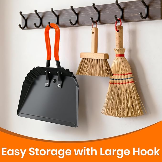 (2PK) Metal Dust Pans Heavy Duty, 12” Outdoor Dustpan with Rubber Handheld Handle, Large Shovel Wide Scooopers for Garage Shop Fireplace Commercial Uses