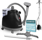 Steam & Go - The Rival Handheld Steamer - Upright Fabric Steamer for Clothes, Garments, Curtains, Bedding & Upholstery - Quick-Heating Foldable Steam Iron with Adjustable Pole Hanger & Detachable Tank