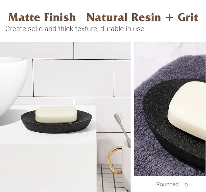 Shinowa Soap Dish, Resin Soap Saver Sponge Dish Tray Mini Storage Tray for Bathroom Bedroom Vanity Table Kitchen Counter-Top Organization, Gravel Black