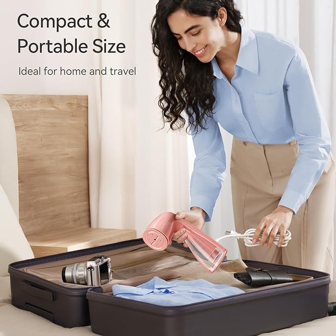 HiLIFE Steamer for Clothes, 1100W Clothes Steamer, Fast Wrinkle Removal with Large 300ml Tank, Ideal for All Fabrics, Easy to Use, Compact and Portable Travel Garment Steamer-Pink