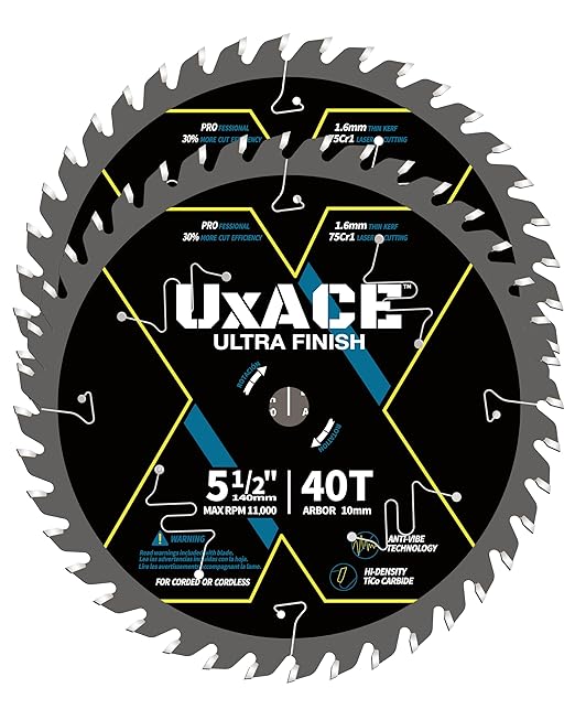5-1/2-Inch 40-Tooth Circular Saw Blade with 10 mm Arbor, Ultra Finish Wood Cutting, Carbide Tip, Thin Kerf, for Plywood, MDF, OSB, Laminated, 2 Pack