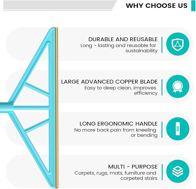 Carpet Rake for Pet Hair Removal,Reusable Pet Hair Remover, 55”Adjustable Long Handle Carpet Rake Pet Hair Remover,Dog Hair Rake,Cat Fur Brush,Lint Remover Scraper for Carpets,Rugs,Mats,Couch