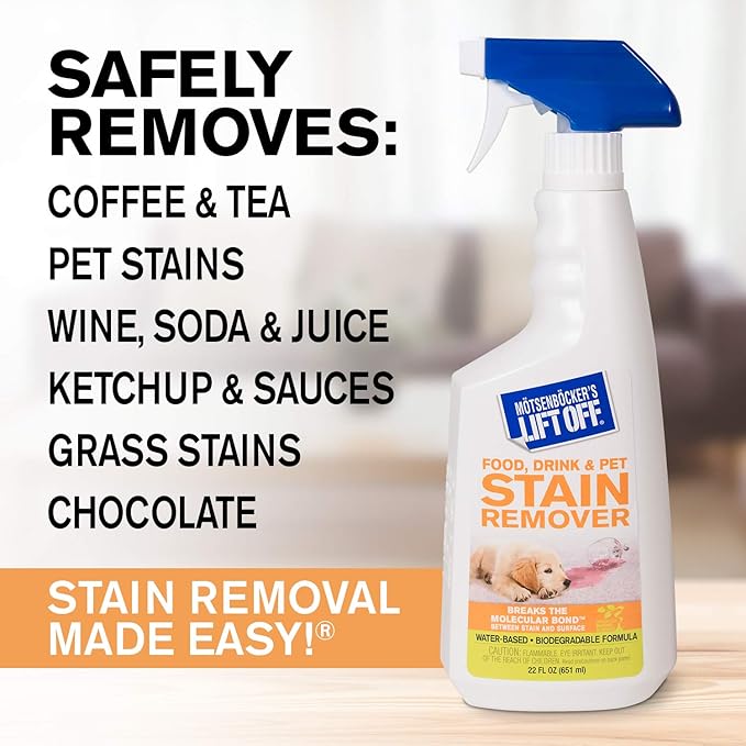 Motsenbocker's Lift Off 40501-6PK Food, Drink, and Pet Stain Remover Spray Eliminates Tough Stains from Multiple Surfaces, Excellent as a Pre-Wash Laundry Treatment, Water-Based, 22 Fl Oz, Pack of 6