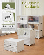 OlarHike 48QT Stackable Storage Bins with Lids - Folding Storage Boxes with Doors and Wheels, Collapsible Plastic Storage Organizer for Closets, Storage and Organization, 6 Pack Cubes