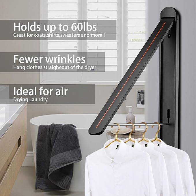 Clothes Drying Rack for Small Laundry Rooms, Clothes Drying Rack Folding Indoor, Wall Mounted Clothes Rack Foldable, (Aluminum, Black)